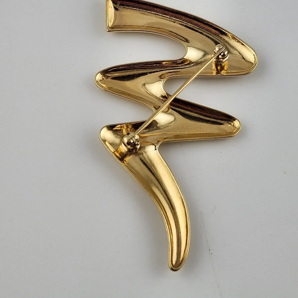 Vintage Gold Tone Sqiggle‎ Zig Zag Brooch